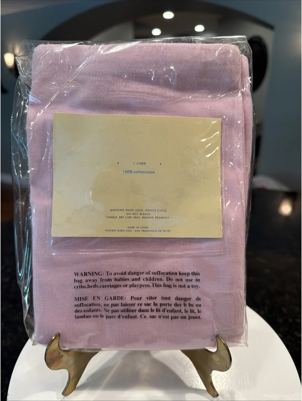 Vtg Rare Pottery Barn Kids Pink Chambray Diaper Basket Liner 12x12x6 New